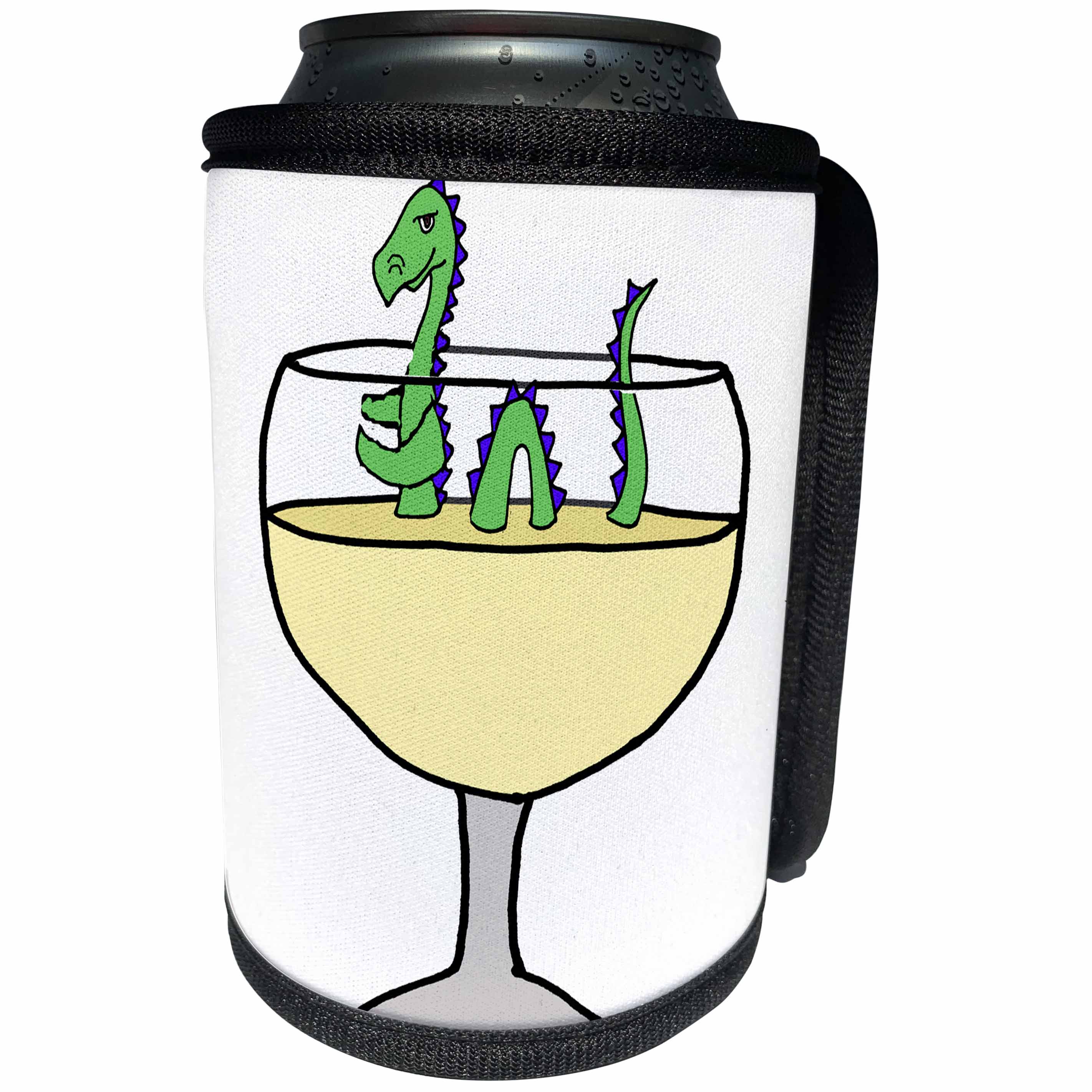 3dRose All Smiles Art Drinking - Funny Cool Loch Ness Monster in Wine Glass Cartoon - Can Cooler Bottle Wrap (cc_287964)