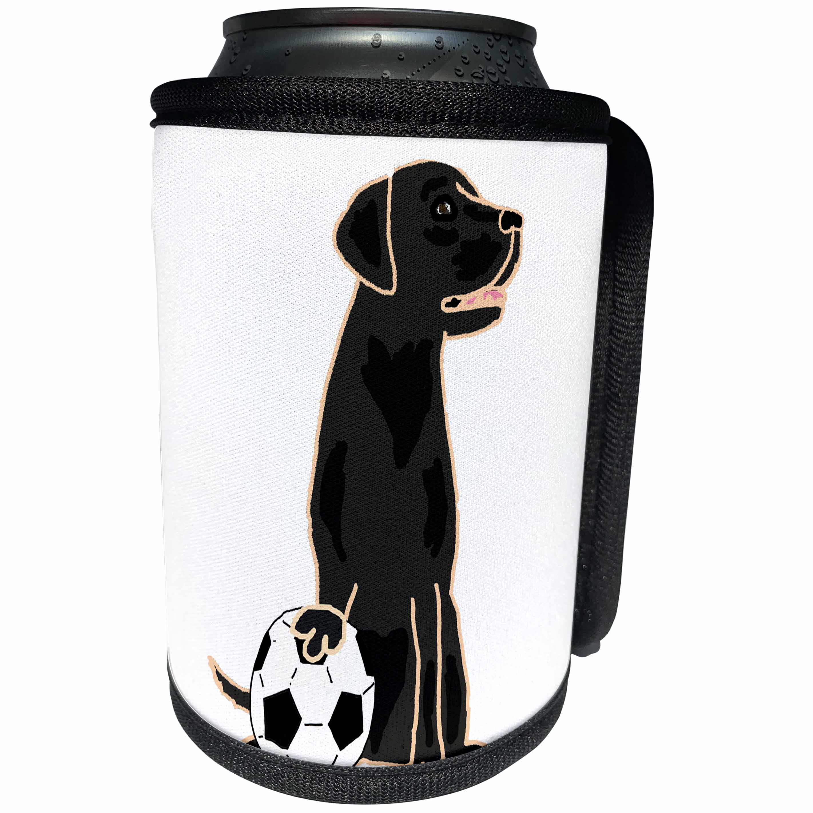 3dRose All Smiles Art Sports and Hobbies - Funny Black Labrador Retriever Dog Playing Tennis Sports - Can Cooler Bottle Wrap (cc_287966)