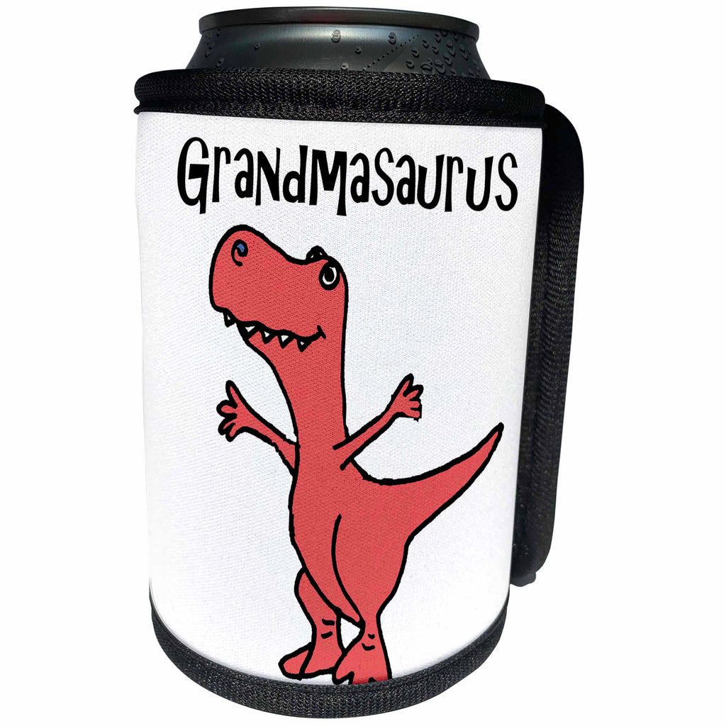3dRose All Smiles Art Funny - Funny Pink T-rex Dinosaur Grandmasaurus Grandma Cartoon - Can Cooler Bottle Wrap (cc_287968)