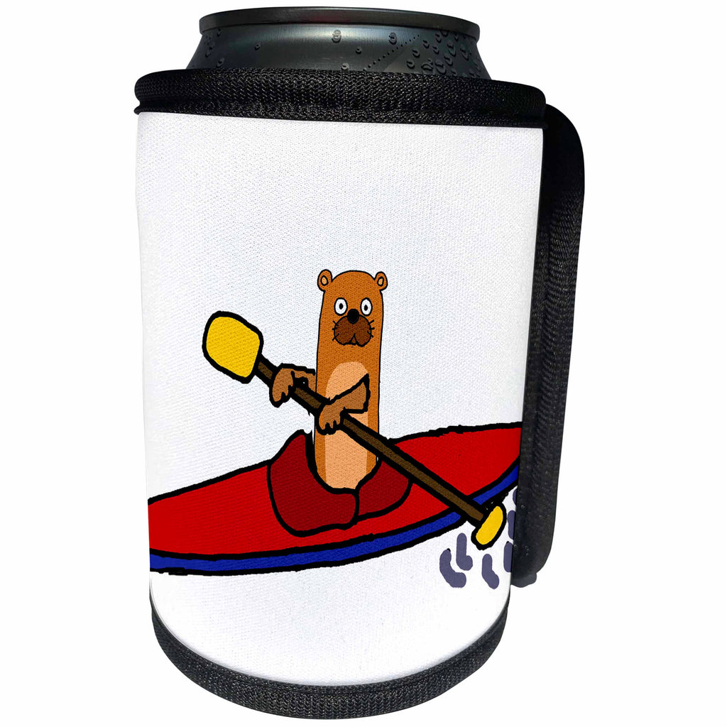 3dRose All Smiles Art Sports and Hobbies - Funny Sea Otter Kayaking Original Art Cartoon - Can Cooler Bottle Wrap (cc_287985)