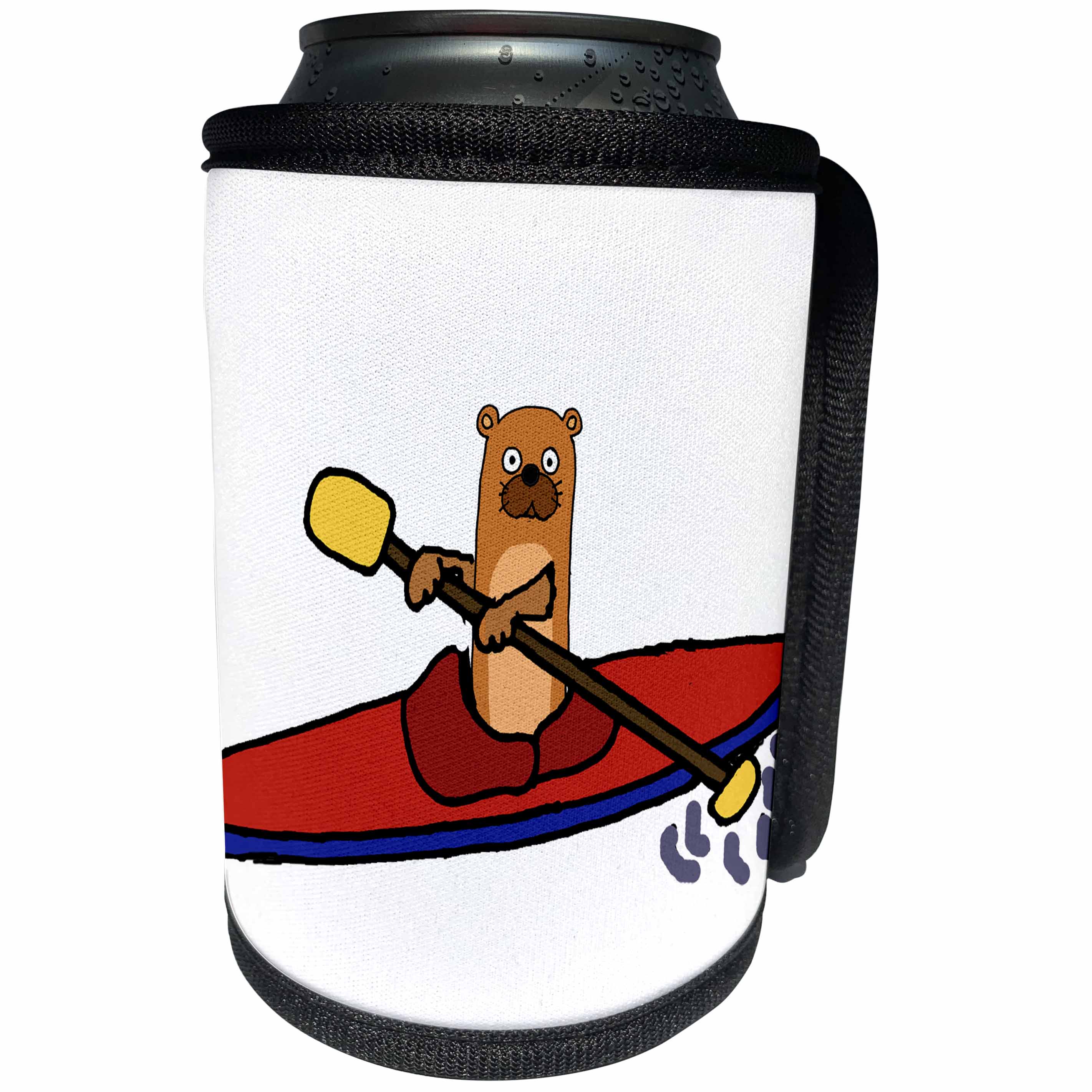 3dRose All Smiles Art Sports and Hobbies - Funny Sea Otter Kayaking Original Art Cartoon - Can Cooler Bottle Wrap (cc_287985)