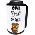 3dRose All Smiles Art Drinking - Funny Owl Drink to That Owl Drinking Wine Pun Cartoon - Can Cooler Bottle Wrap (cc_287986)