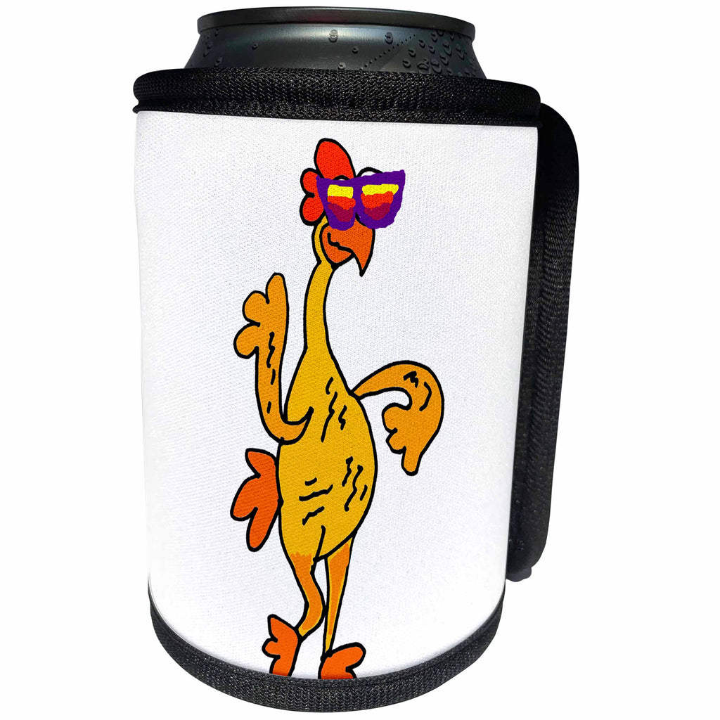 3dRose All Smiles Art Funny - Funny Rubber Chicken Wearing Sunglasses Cartoon - Can Cooler Bottle Wrap (cc_287991)