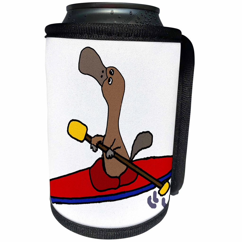 3dRose Cute Funny Duck-billed Platypus Kayaking Cartoon - Can Cooler Bottle Wrap (cc_287994)