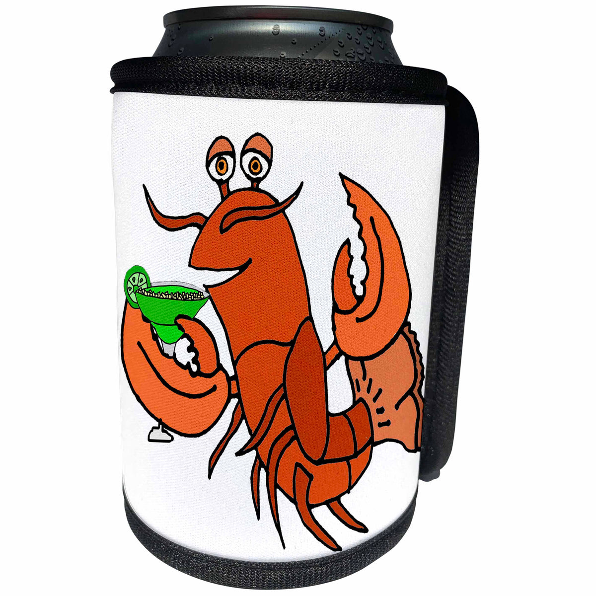 3dRose All Smiles Art Drinking - Funny Cute Lobster Drinking margarita Beach Cartoon - Can Cooler Bottle Wrap (cc_287996)