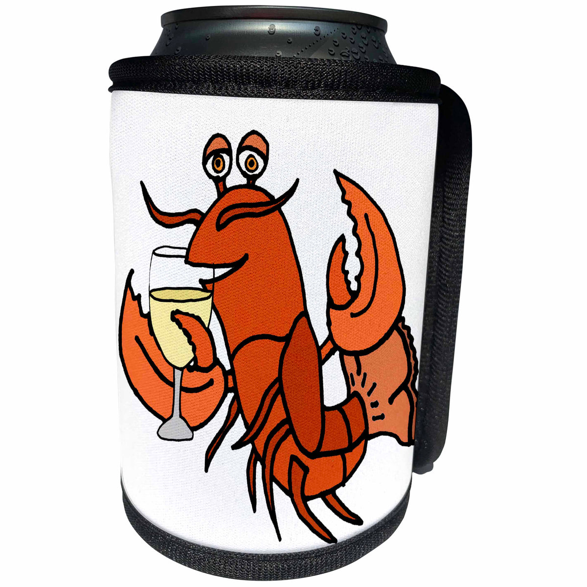 3dRose All Smiles Art Drinking - Funny Cool Lobster Drinking White Wine Cartoon - Can Cooler Bottle Wrap (cc_287997)