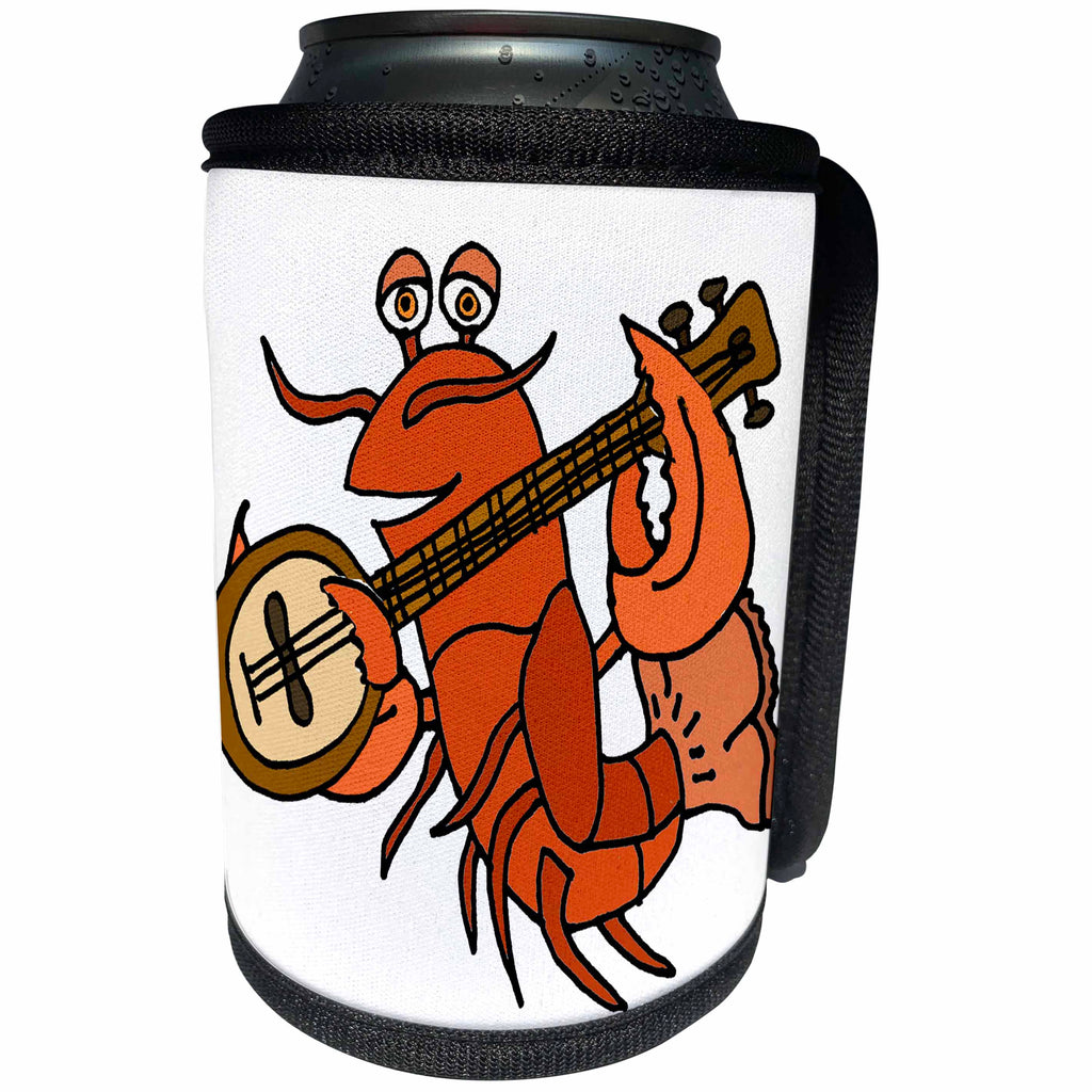 3dRose All Smiles Art Music - Funny Lobster Playing Banjo Beach Cartoon - Can Cooler Bottle Wrap (cc_288000)
