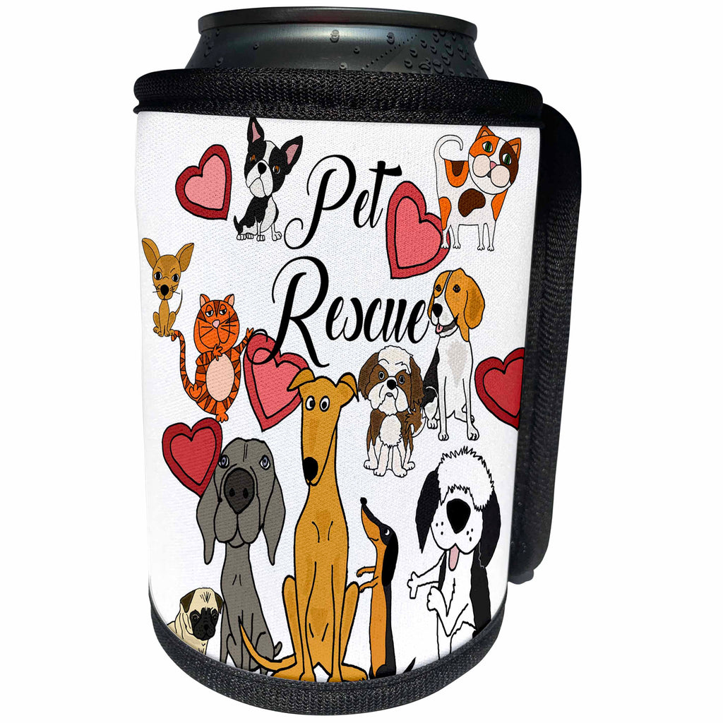 3dRose All Smiles Art Pets - Funny Pet Rescue Dog Collage with Greyhound, beagle, pug - Can Cooler Bottle Wrap (cc_288002)