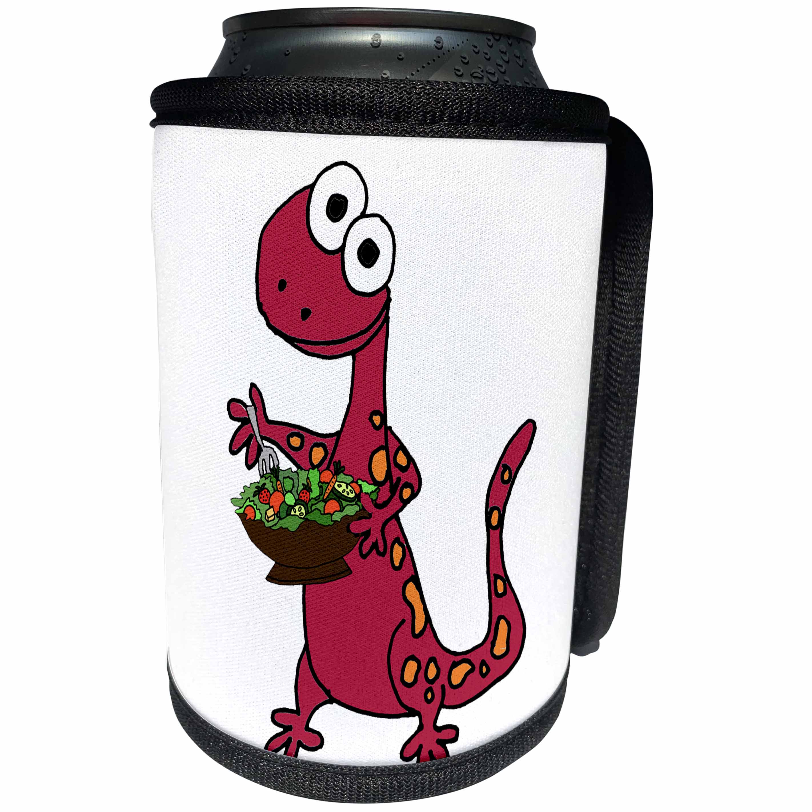 3dRose All Smiles Art Funny - Funny Purple Salamander eating Garden Salad Cartoon - Can Cooler Bottle Wrap (cc_288003)