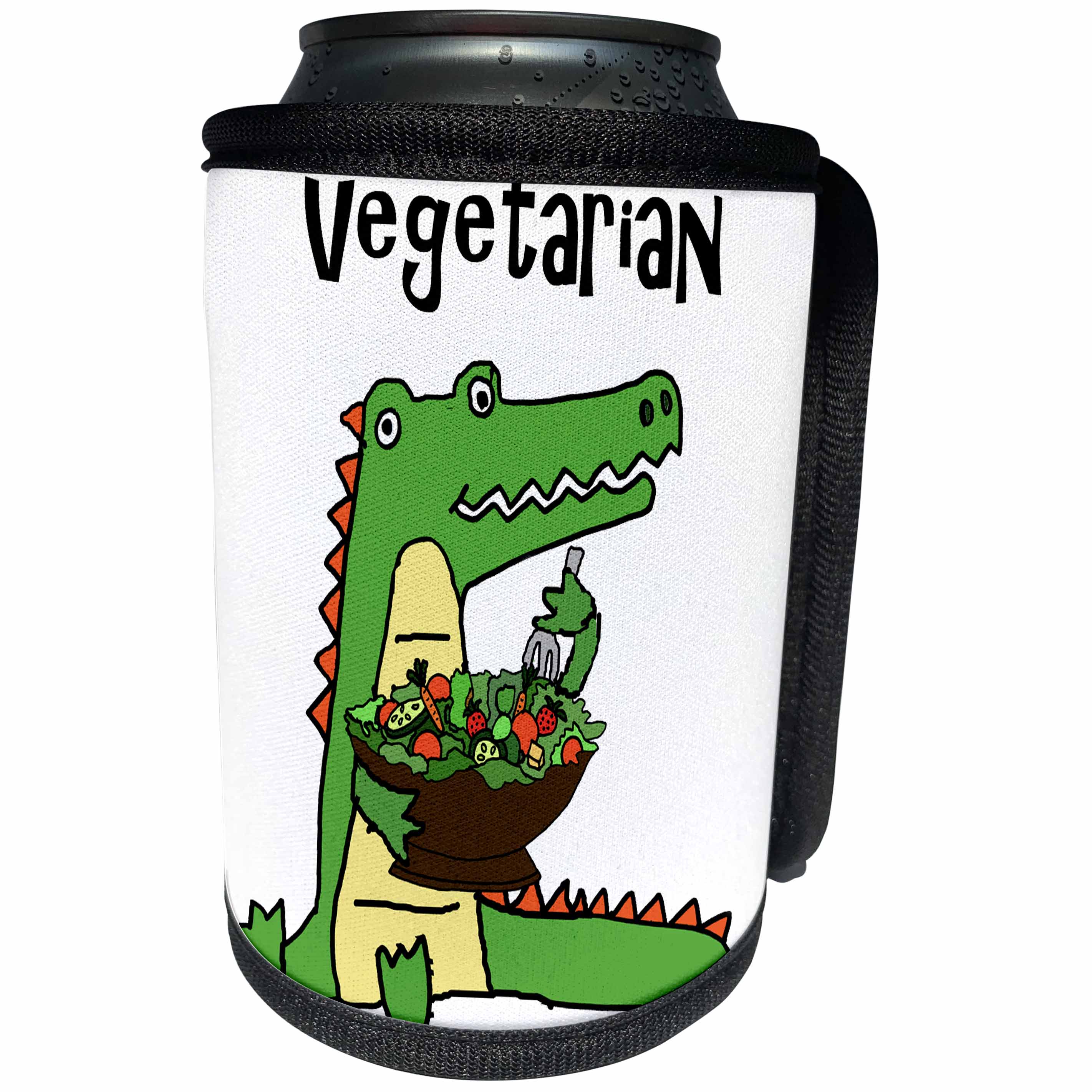 3dRose All Smiles Art Funny - Cute Funny Alligator Vegetarian eating Garden Salad - Can Cooler Bottle Wrap (cc_288006)