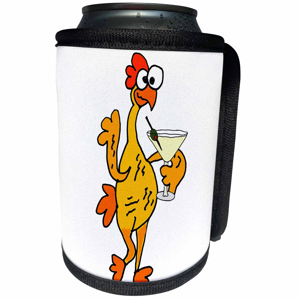 3dRose All Smiles Art Funny - Cute Funny Rubber Chicken Drinking martini Cartoon - Can Cooler Bottle Wrap (cc_288010)