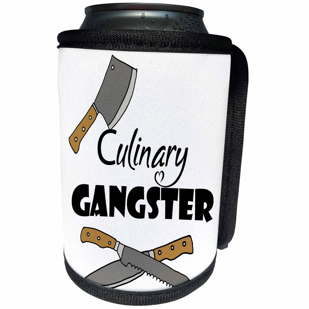3dRose All Smiles Art Sports and Hobbies - Funny Culinary gangster Cooking with Knives Design - Can Cooler Bottle Wrap (cc_288013)