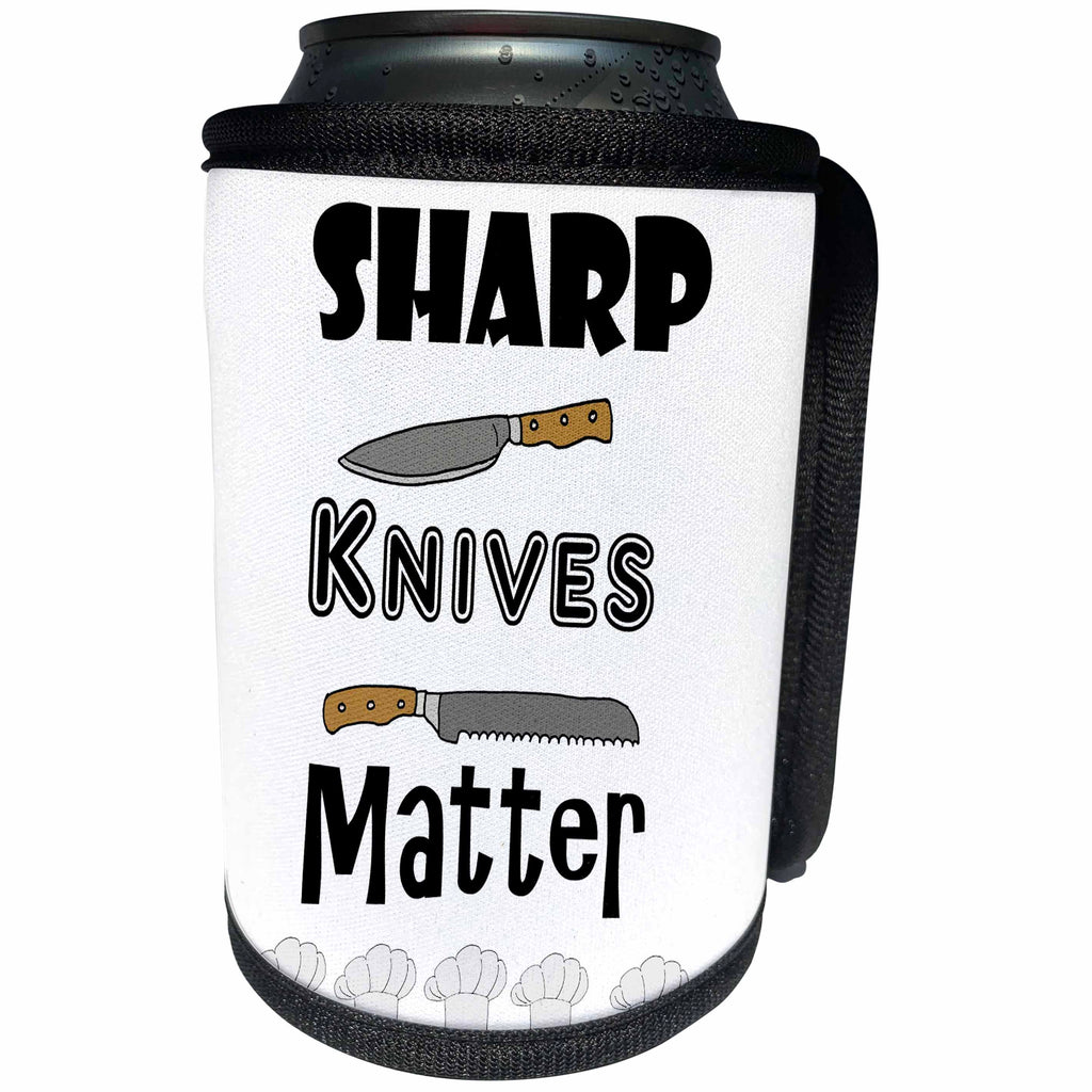 3dRose All Smiles Art Sports and Hobbies - Funny Sharp Knives Matter Cooking Pun Cartoon - Can Cooler Bottle Wrap (cc_288014)