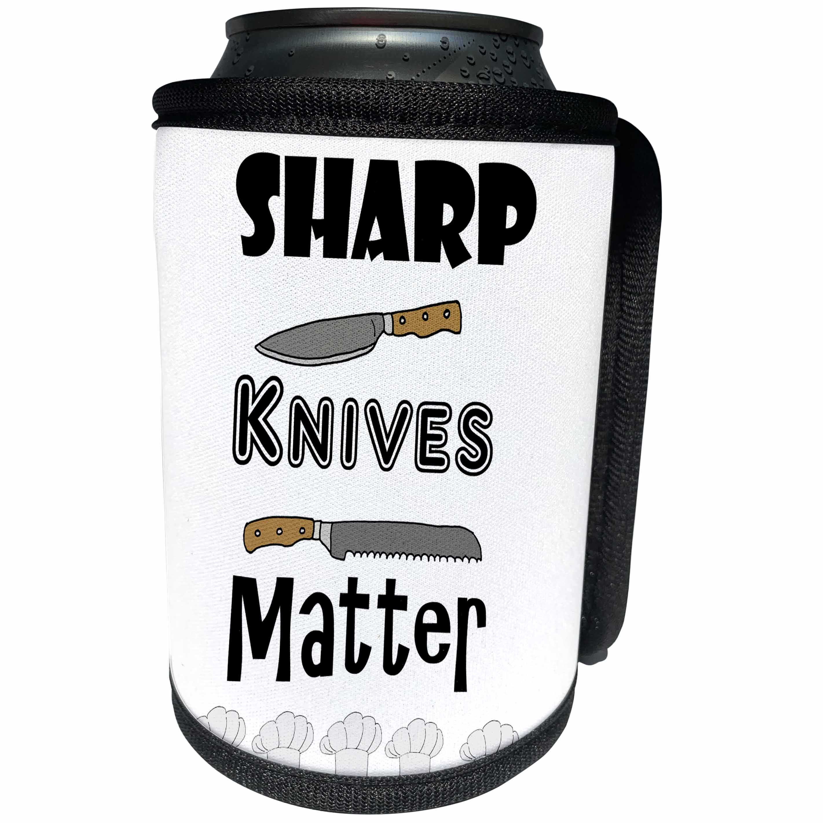 3dRose All Smiles Art Sports and Hobbies - Funny Sharp Knives Matter Cooking Pun Cartoon - Can Cooler Bottle Wrap (cc_288014)