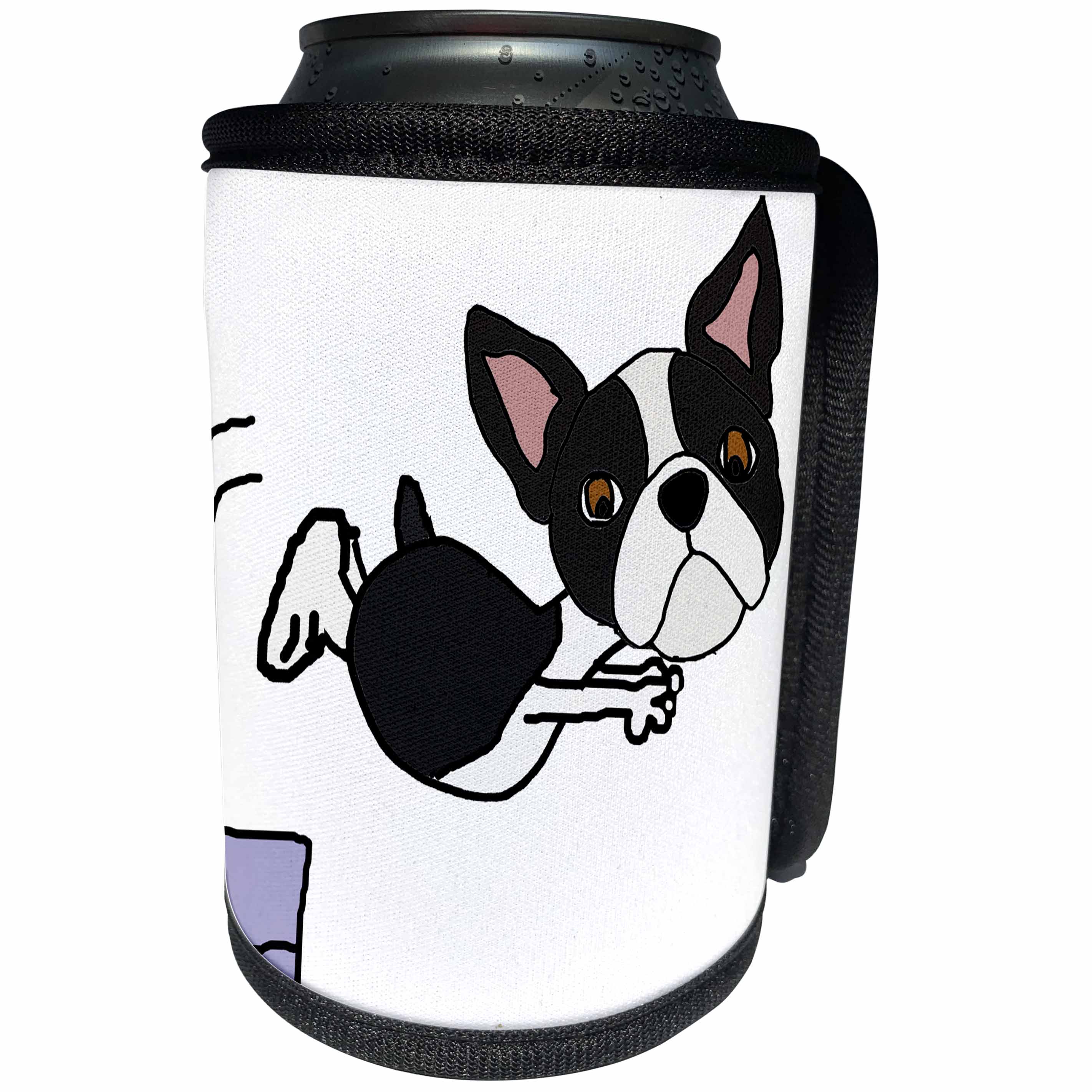 3dRose All Smiles Art Sports and Hobbies - Funny Boston Terrier Dog Diving off Diving Board Cartoon - Can Cooler Bottle Wrap (cc_288017)