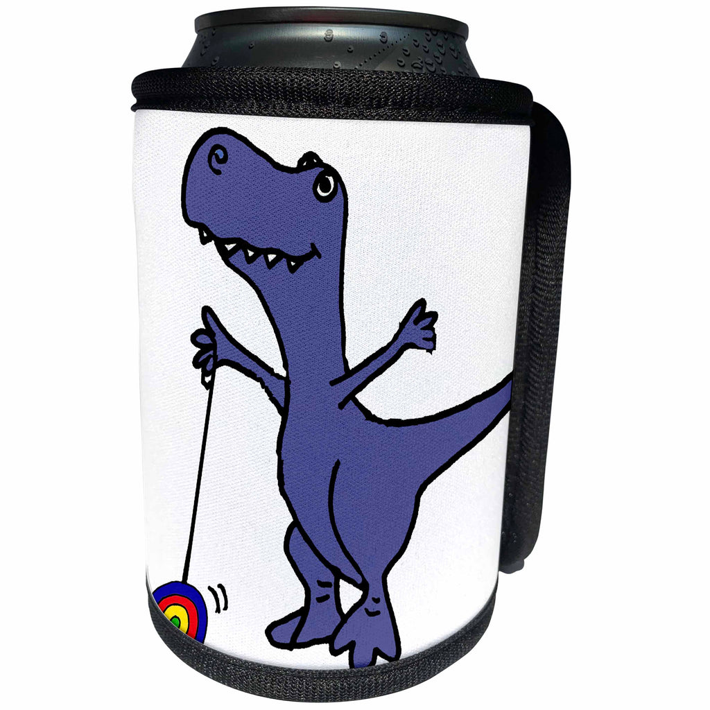 3dRose All Smiles Art Sports and Hobbies - Funny Blue T-rex Dinosaur Playing with Yoyo Cartoon - Can Cooler Bottle Wrap (cc_288020)