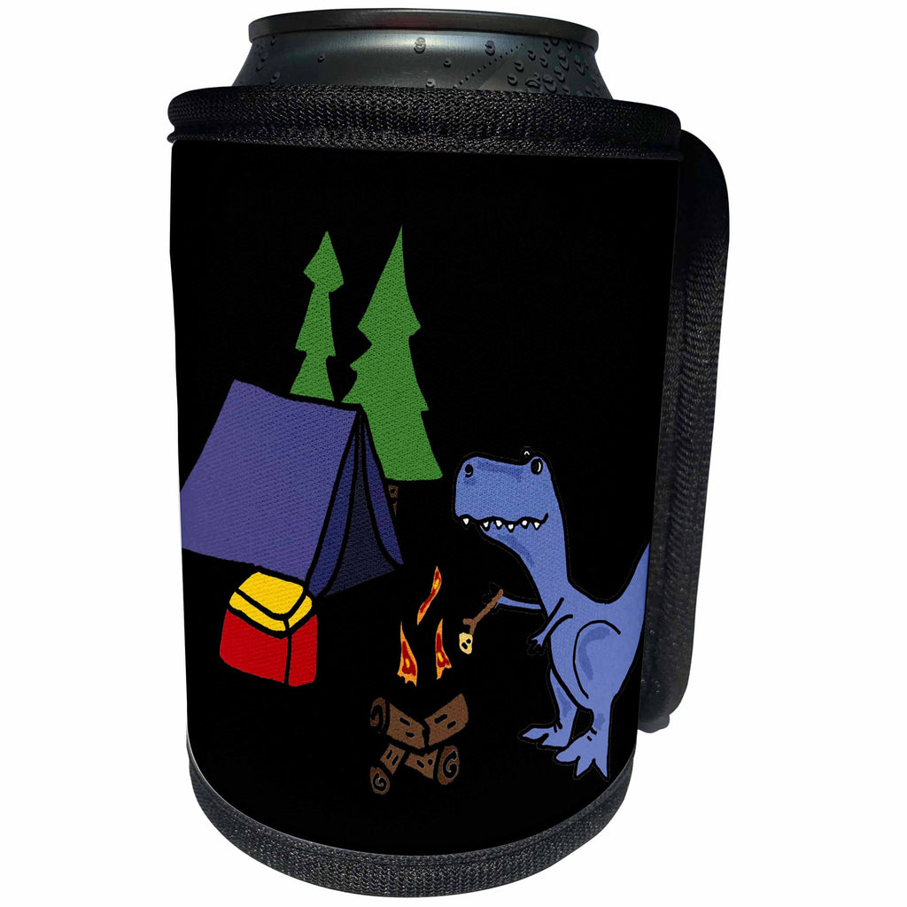 3dRose All Smiles Art Sports and Hobbies - Funny T-rex Dinosaur Roasting Marshmallows Camping Cartoon - Can Cooler Bottle Wrap (cc_288026)