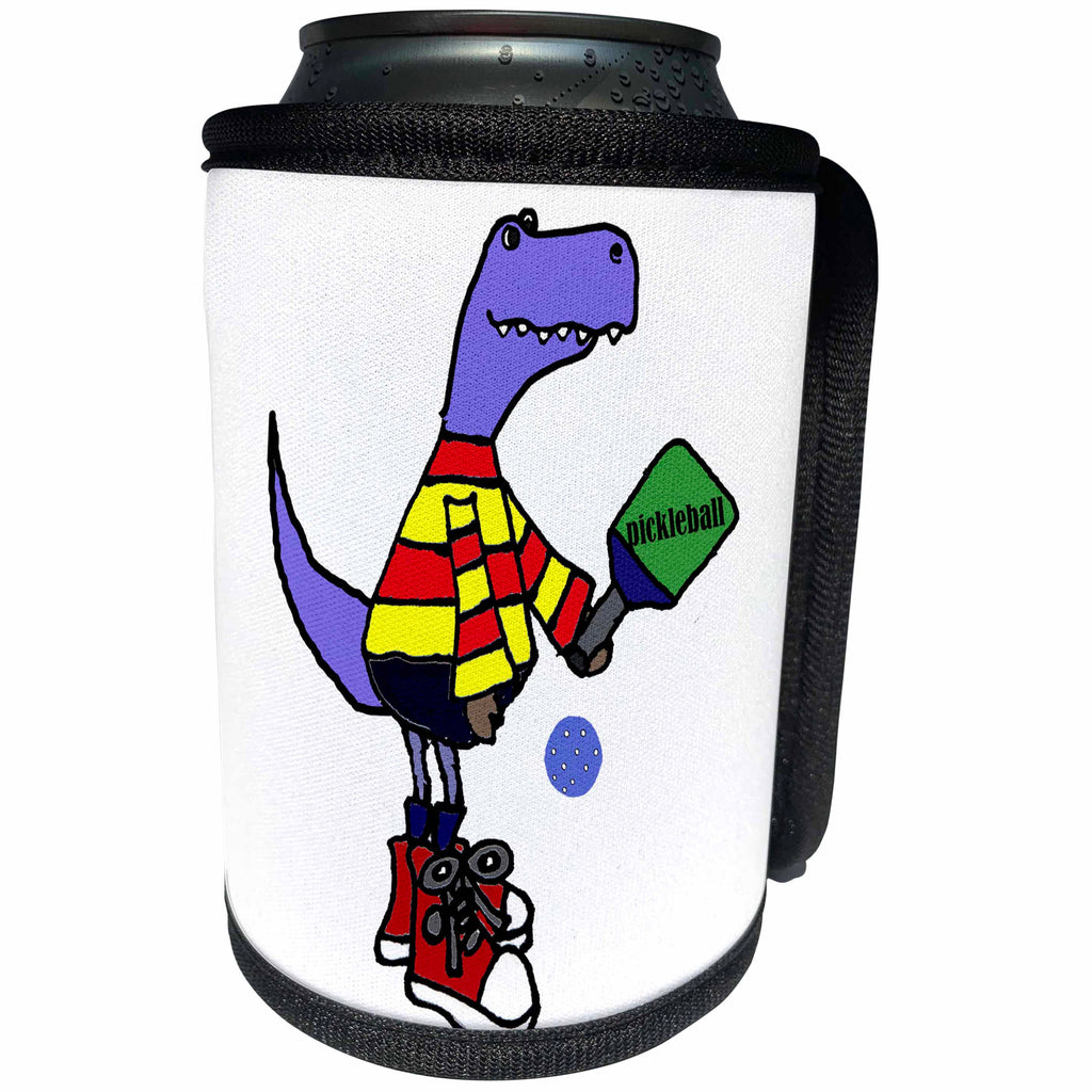 3dRose All Smiles Art Sports and Hobbies - Cute Funny T-rex Dinosaur Playing Pickleball Sport Cartoon - Can Cooler Bottle Wrap (cc_288029)