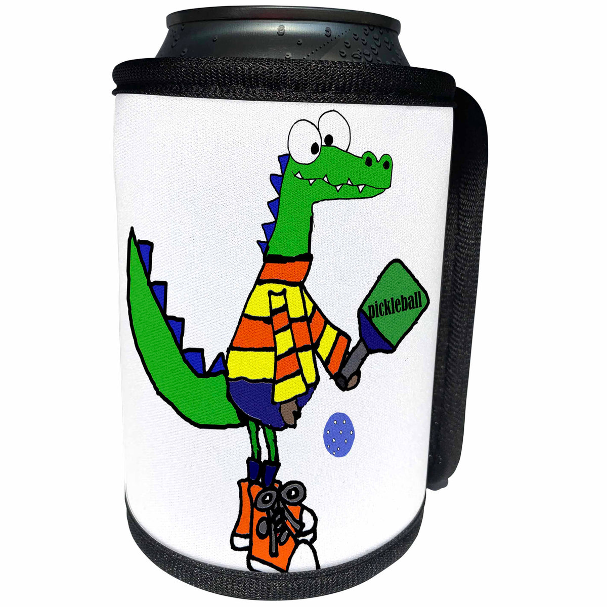 3dRose All Smiles Art Sports and Hobbies - Cute Funny Alligator Playing Pickleball Sport Cartoon - Can Cooler Bottle Wrap (cc_288036)