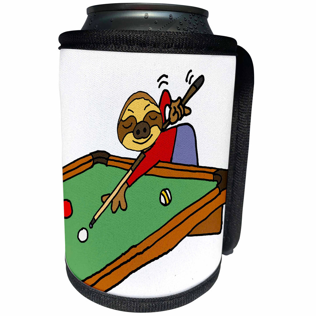 3dRose All Smiles Art Sports and Hobbies - Funny Sloth Playing Pool Game cartoon - Can Cooler Bottle Wrap (cc_288041)