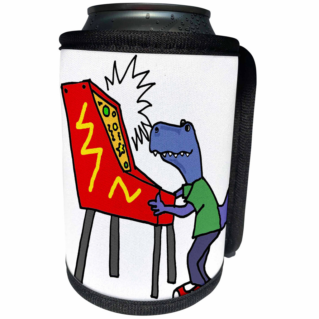 3dRose All Smiles Art Sports and Hobbies - Funny T-rex Dinosaur Playing Pinball Game cartoon - Can Cooler Bottle Wrap (cc_288042)