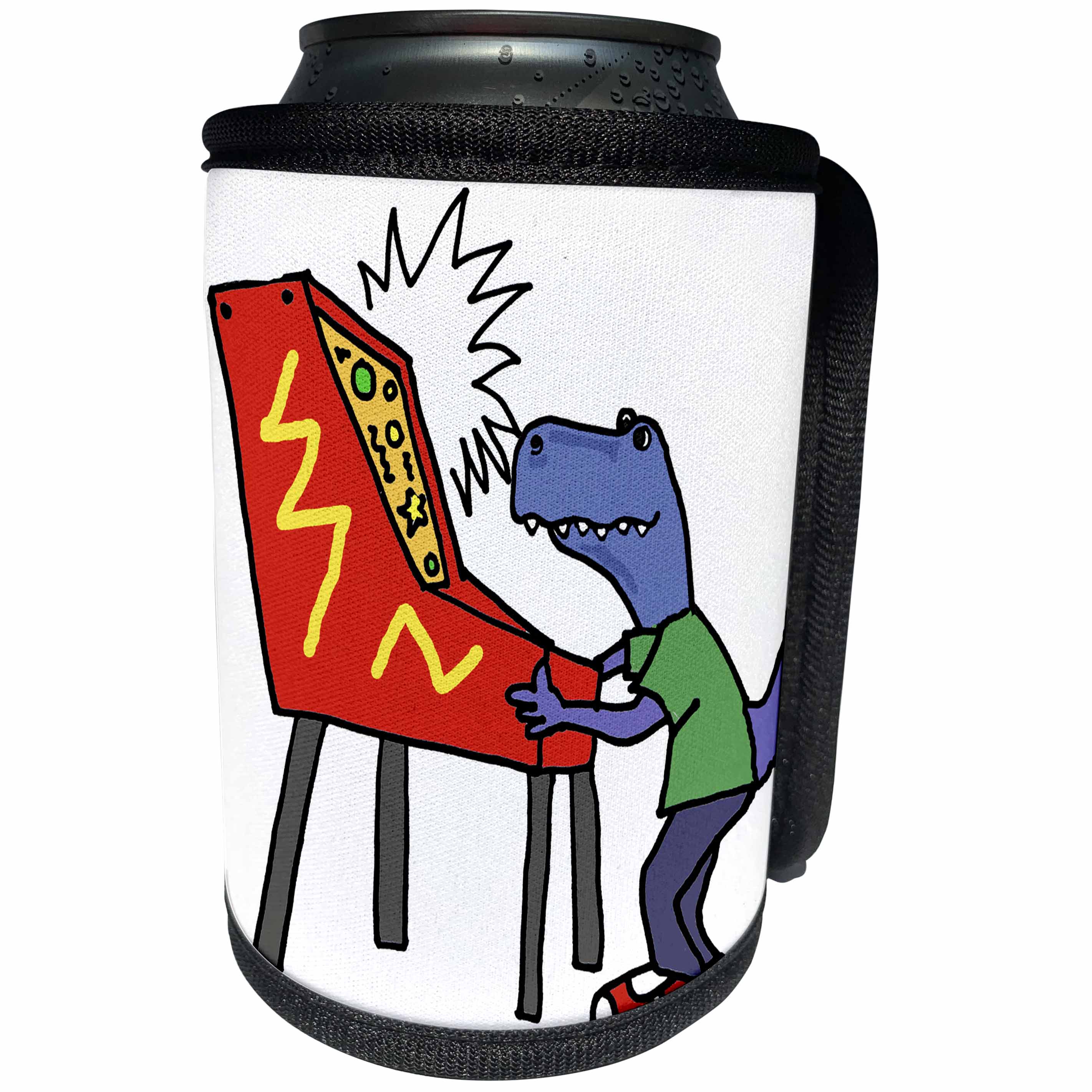 3dRose All Smiles Art Sports and Hobbies - Funny T-rex Dinosaur Playing Pinball Game cartoon - Can Cooler Bottle Wrap (cc_288042)