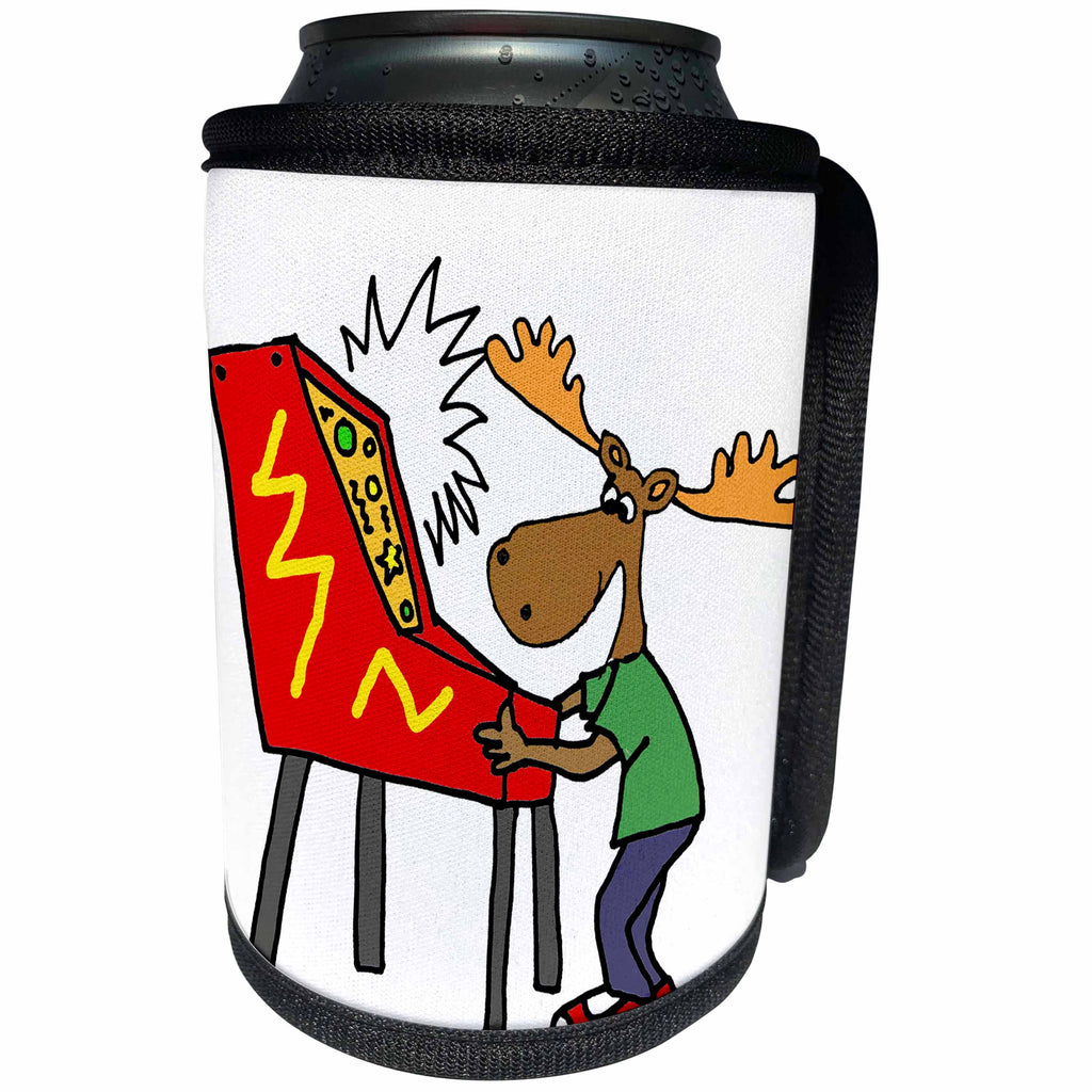3dRose All Smiles Art Sports and Hobbies - Funny Moose Playing Pinball Game Cartoon - Can Cooler Bottle Wrap (cc_288044)