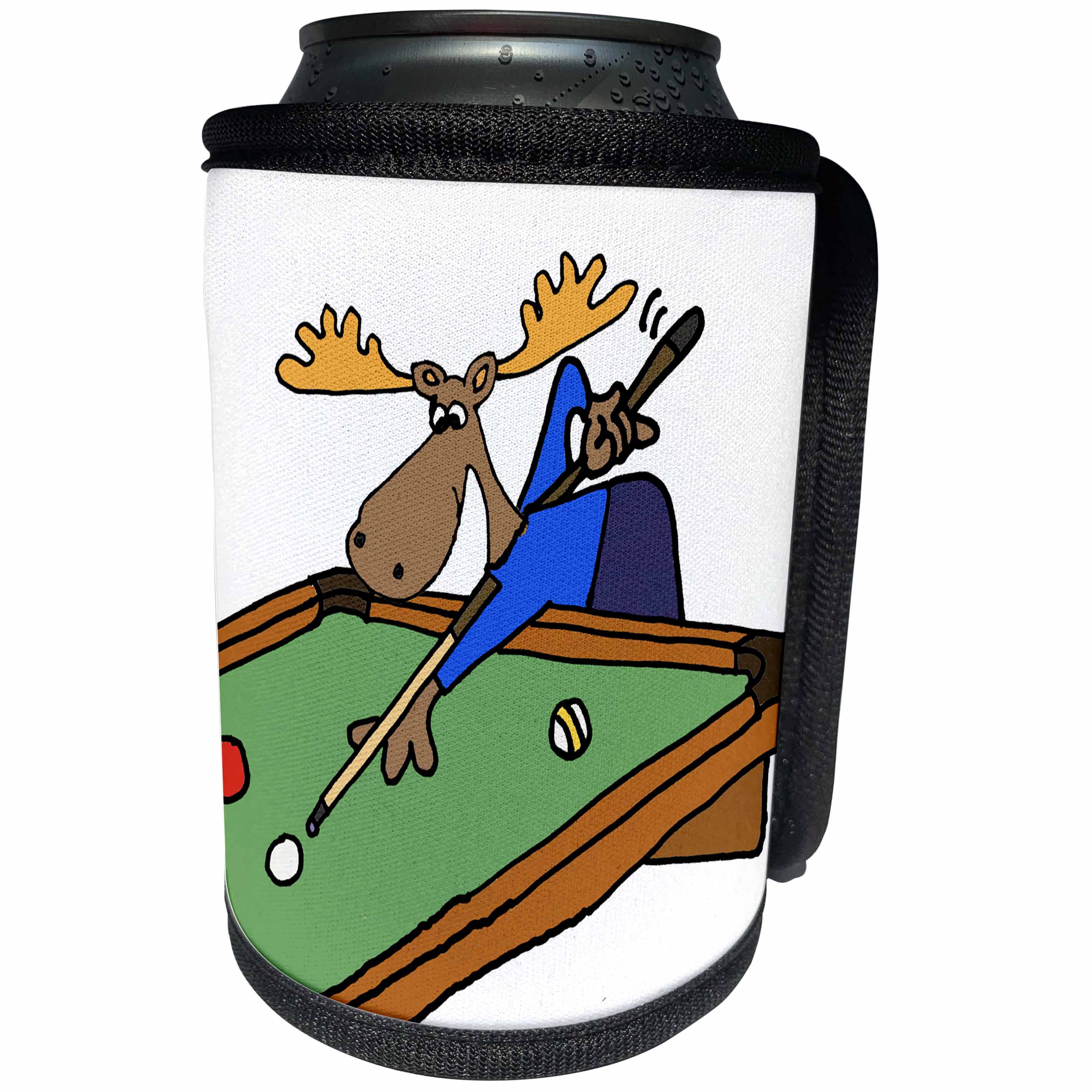 3dRose All Smiles Art Sports and Hobbies - Funny Moose Playing Pool Game cartoon - Can Cooler Bottle Wrap (cc_288045)