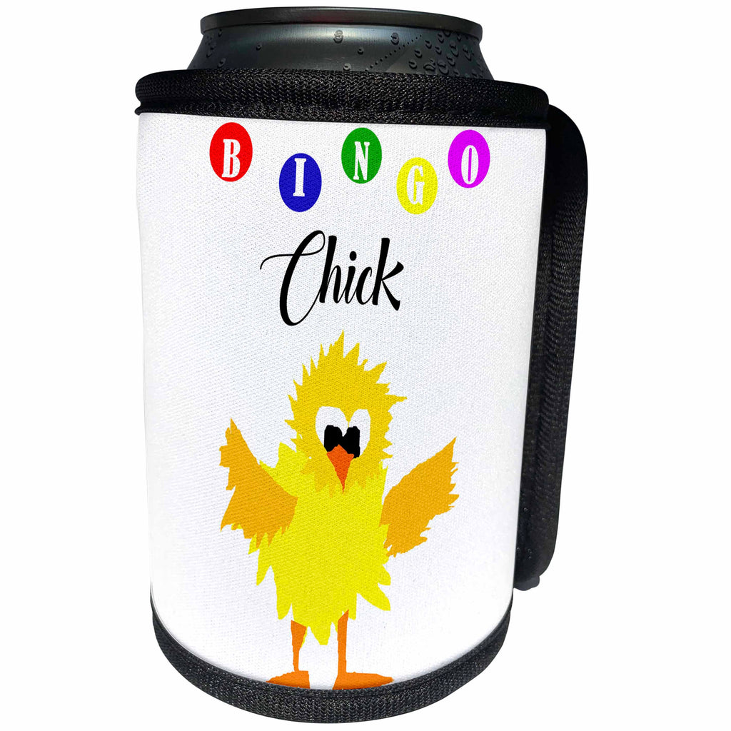 3dRose All Smiles Art Sports and Hobbies - Funny Bingo Chick Playing Bingo Cartoon - Can Cooler Bottle Wrap (cc_288050)