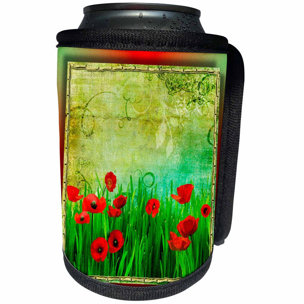 3dRose Susan Brown Designs Flower Themes - Poppy Field - Can Cooler Bottle Wrap (cc_28806)