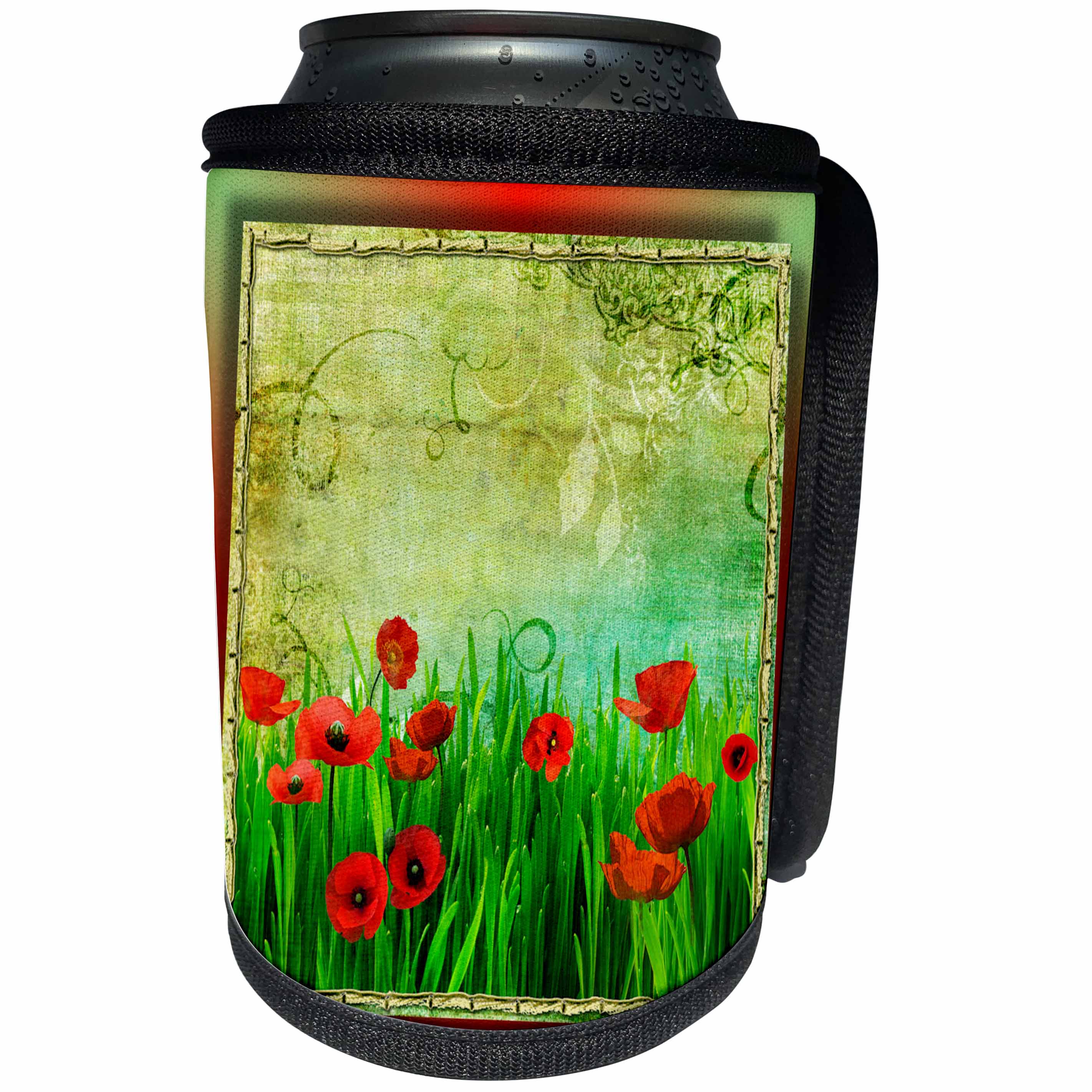 3dRose Susan Brown Designs Flower Themes - Poppy Field - Can Cooler Bottle Wrap (cc_28806)