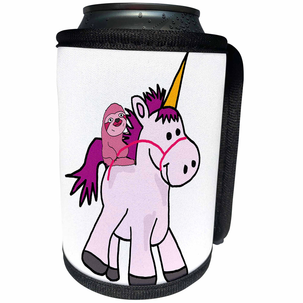 3dRose All Smiles Art Dragons and Unicorns - Cute Funny Sloth Riding Baby unicorn cartoon - Can Cooler Bottle Wrap (cc_288061)