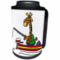 3dRose All Smiles Art Sports and Hobbies - Cute Funny Giraffe Fishing in Fishing Boat Cartoon - Can Cooler Bottle Wrap (cc_288066)