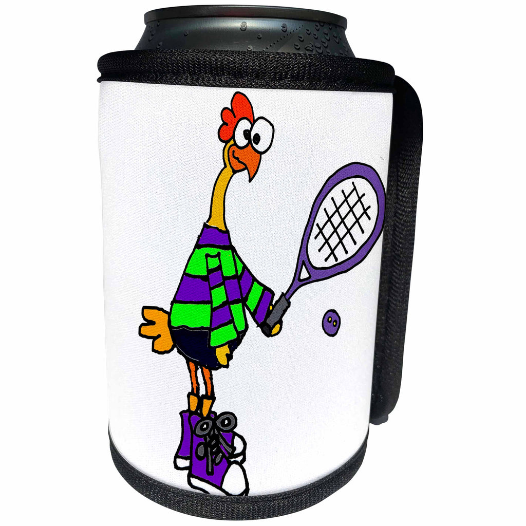 3dRose All Smiles Art Sports and Hobbies - Cute Funny Rubber Chicken Playing Squash Sport Cartoon - Can Cooler Bottle Wrap (cc_288075)