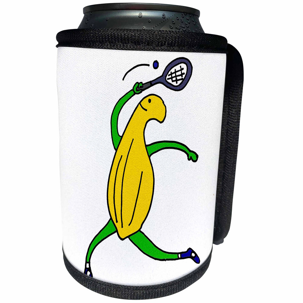 3dRose All Smiles Art Sports and Hobbies - Cute Funny Squash vegetable Playing Squash Sports Cartoon - Can Cooler Bottle Wrap (cc_288080)