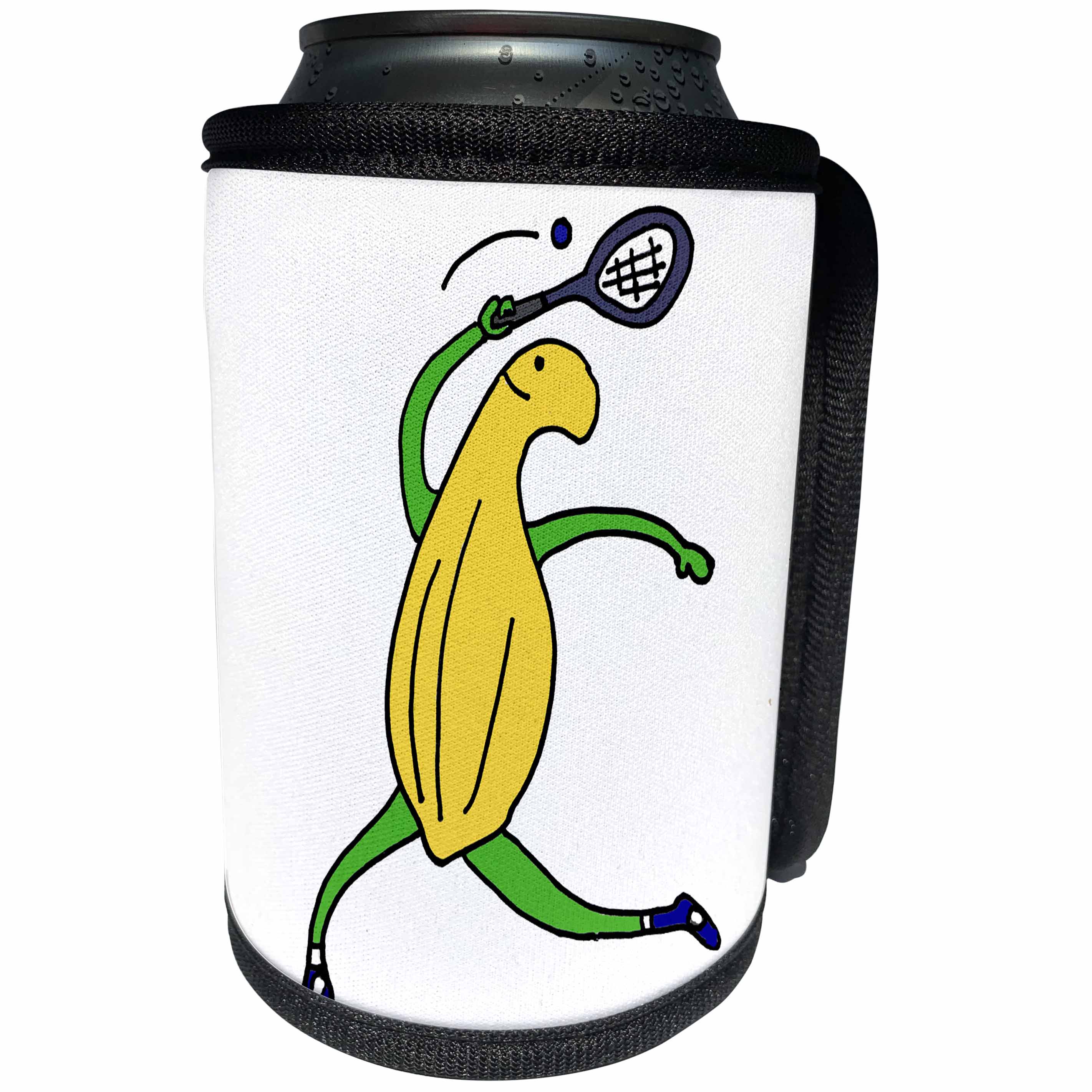 3dRose All Smiles Art Sports and Hobbies - Cute Funny Squash vegetable Playing Squash Sports Cartoon - Can Cooler Bottle Wrap (cc_288080)