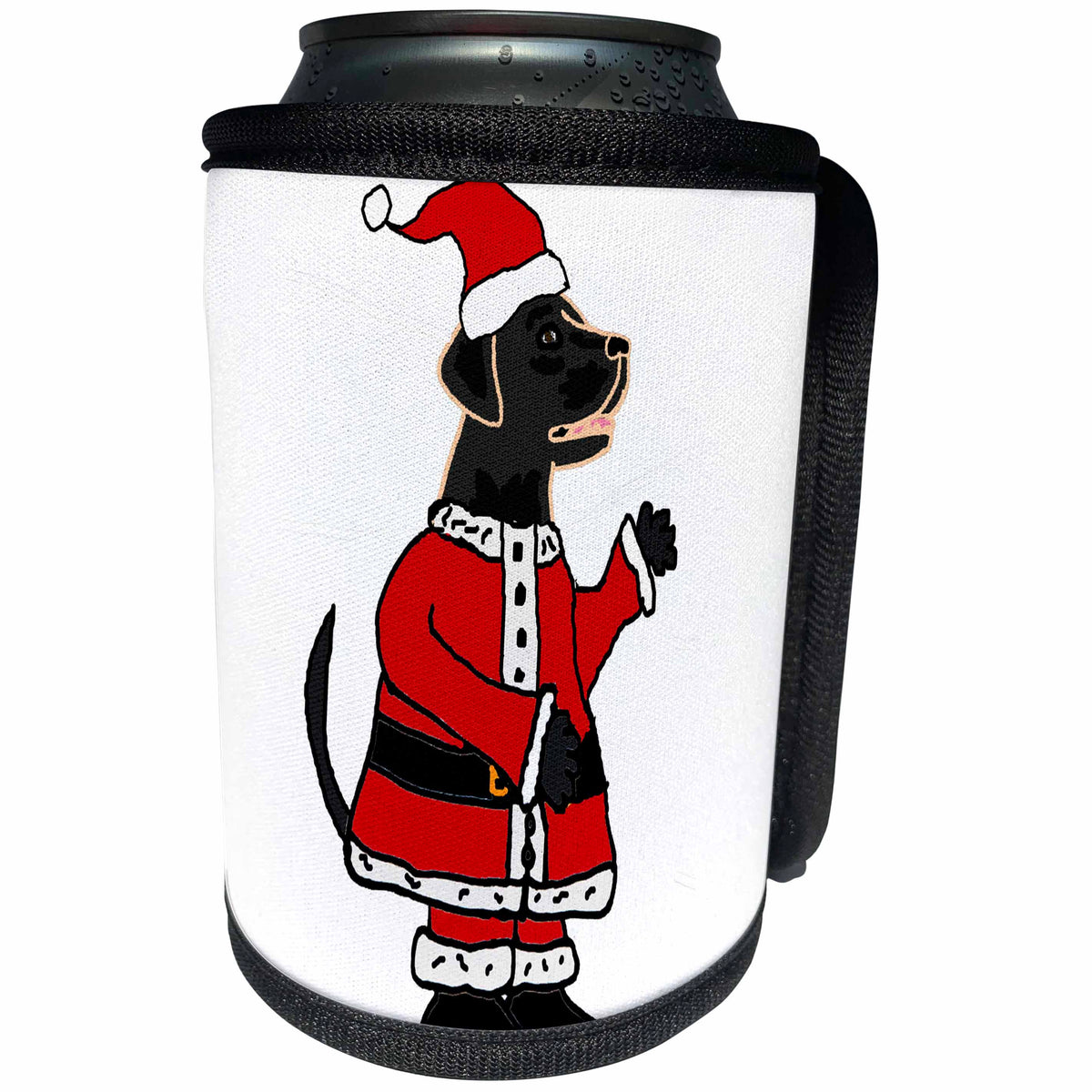 3dRose All Smiles Art Holidays - Funny Black Labrador Retriever Dog Santa Claus Christmas - Can Cooler Bottle Wrap (cc_288095)