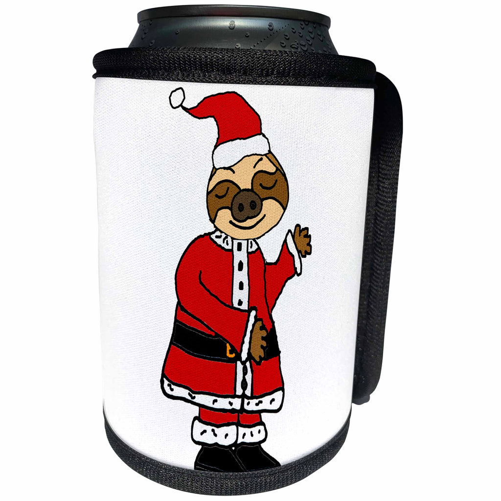 3dRose All Smiles Art Holidays - Funny Sloth Dressed as Santa Claus Christmas Cartoon - Can Cooler Bottle Wrap (cc_288096)