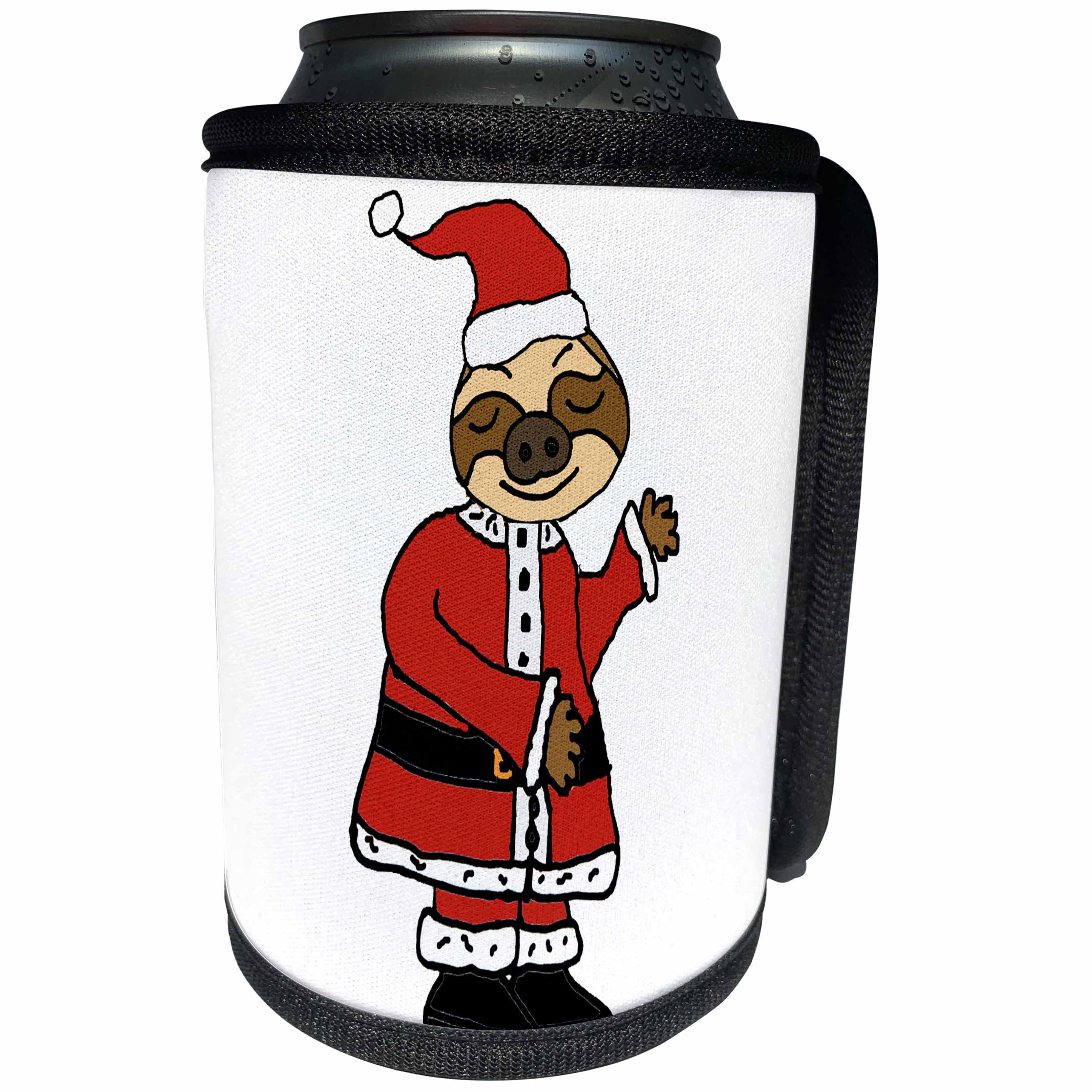 3dRose All Smiles Art Holidays - Funny Sloth Dressed as Santa Claus Christmas Cartoon - Can Cooler Bottle Wrap (cc_288096)