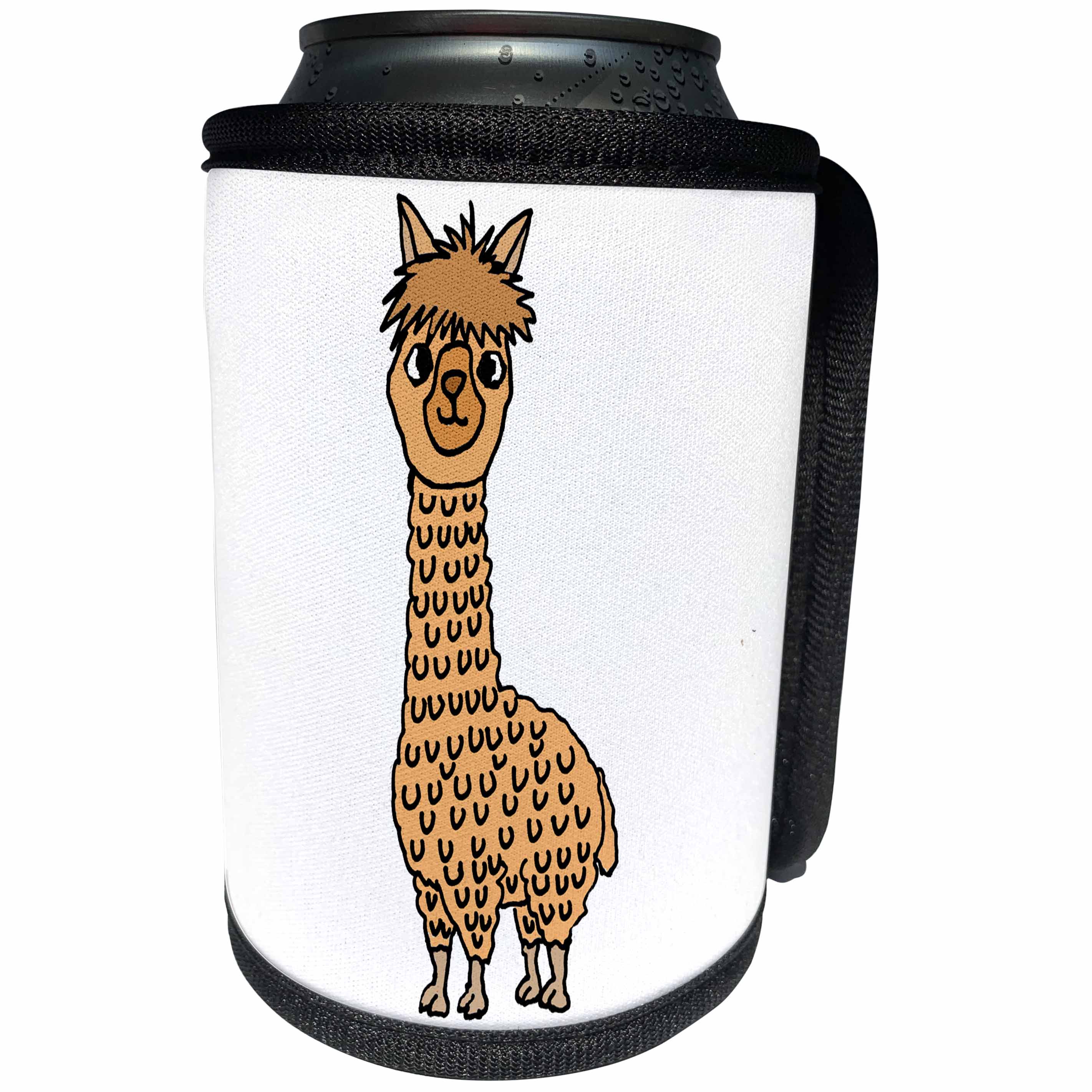 3dRose All Smiles Art Animals - Funny Cute Alpaca Cartoon for Llama and Alpaca Lovers - Can Cooler Bottle Wrap (cc_288101)