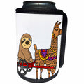 3dRose All Smiles Art Animals - Cute Funny Sloth in Red Wagon Pulled by Llama Cartoon - Can Cooler Bottle Wrap (cc_288104)