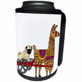 3dRose All Smiles Art Pets - Cute Funny Pug in Red Wagon Pulled by Llama Cartoon - Can Cooler Bottle Wrap (cc_288105)