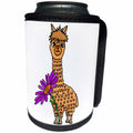 3dRose All Smiles Art Animals - Cute Funny Alpaca with Purple Daisy Flower Cartoon - Can Cooler Bottle Wrap (cc_288111)