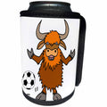 3dRose All Smiles Art Sports and Hobbies - Cute Funny Yak Playing Soccer or Football Cartoon - Can Cooler Bottle Wrap (cc_288112)