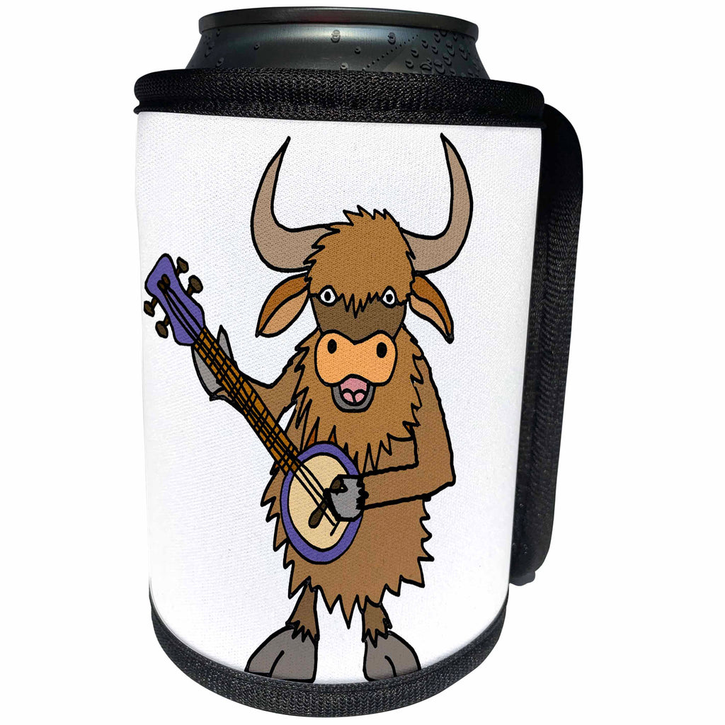 3dRose All Smiles Art Music - Cute Funny Yak Playing Banjo Music Cartoon - Can Cooler Bottle Wrap (cc_288113)