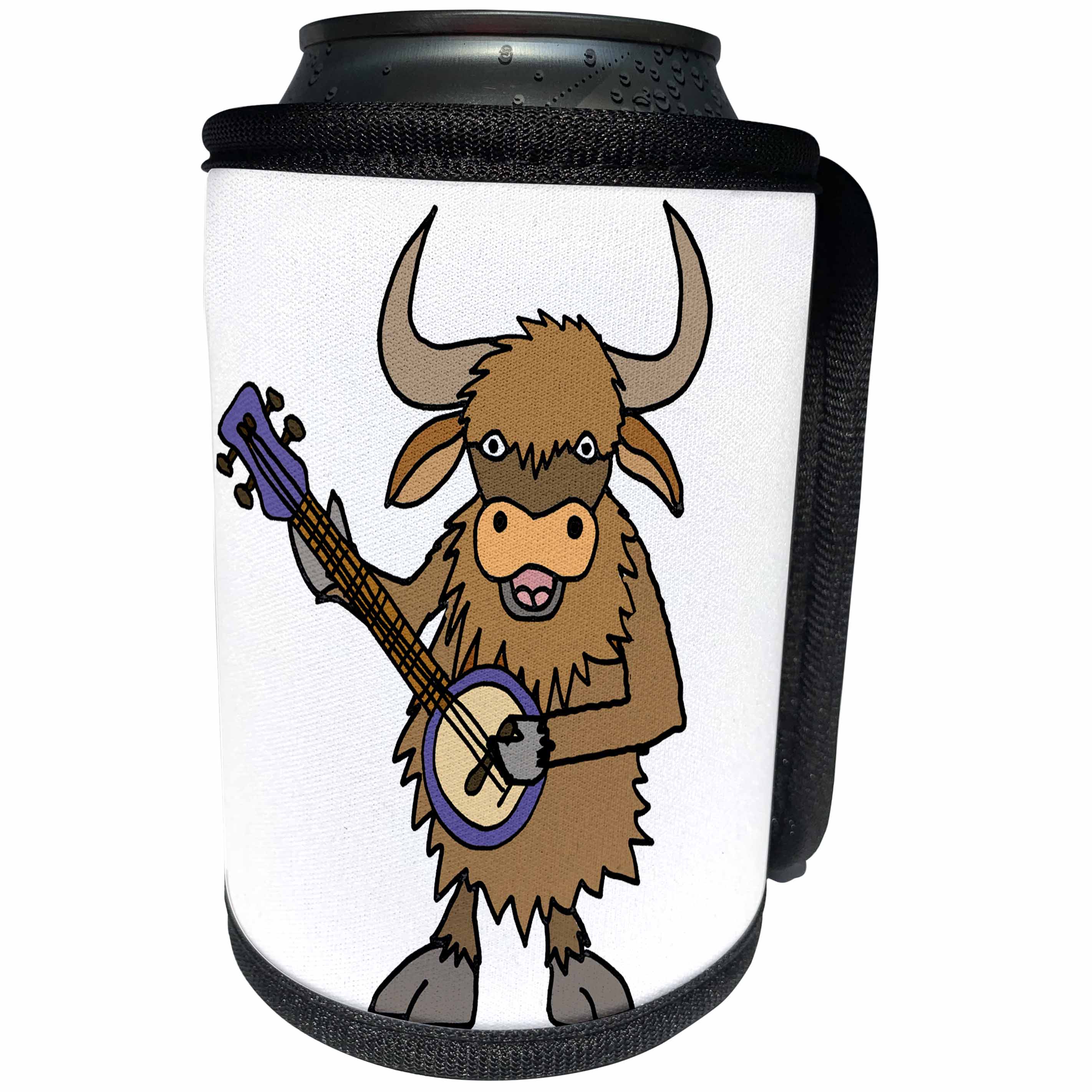 3dRose All Smiles Art Music - Cute Funny Yak Playing Banjo Music Cartoon - Can Cooler Bottle Wrap (cc_288113)