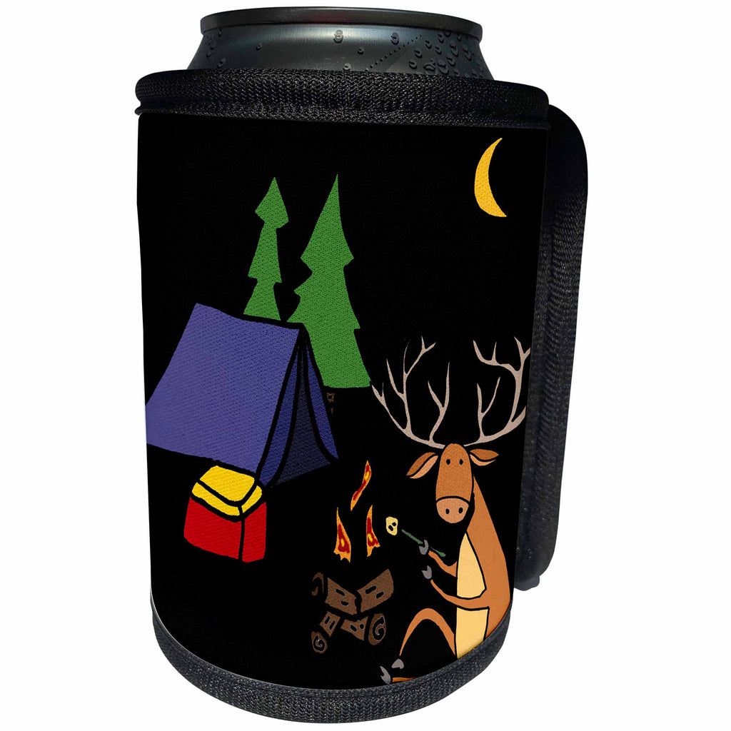 3dRose All Smiles Art Sports and Hobbies - Funny Buck Deer Camping Cartoon - Can Cooler Bottle Wrap (cc_288118)