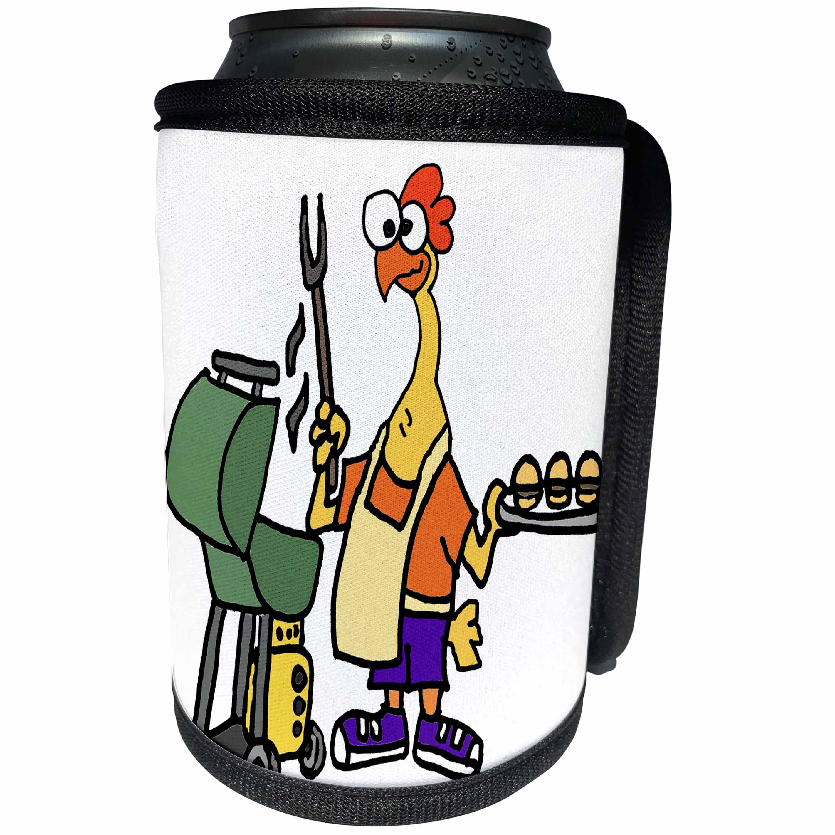 3dRose All Smiles Art Sports and Hobbies - Funny Rubber Chicken Grilling Hamburgers Cartoon - Can Cooler Bottle Wrap (cc_288123)