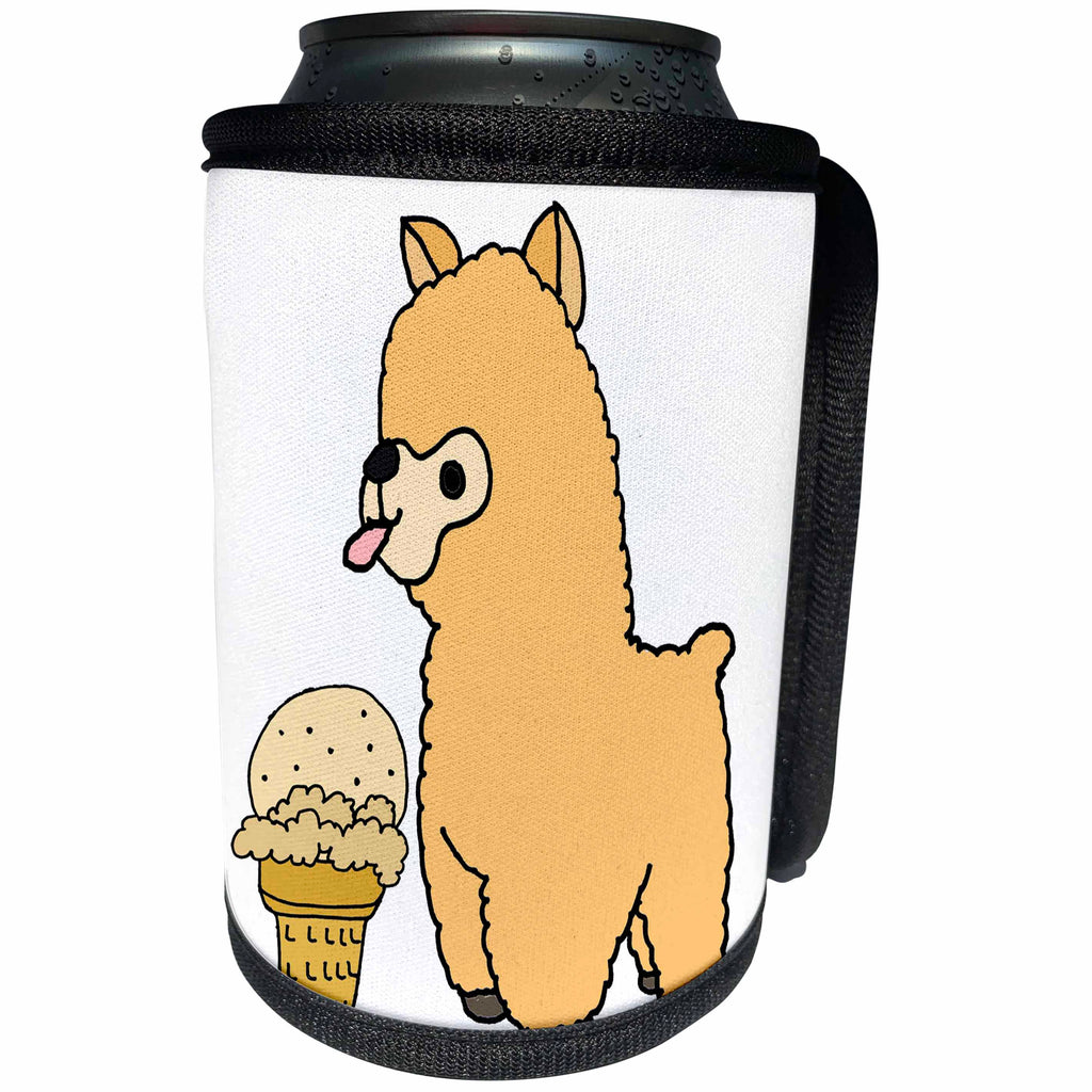 3dRose All Smiles Art Animals - Funny Baby Alpaca eating Ice Cream Cone Cartoon - Can Cooler Bottle Wrap (cc_288127)
