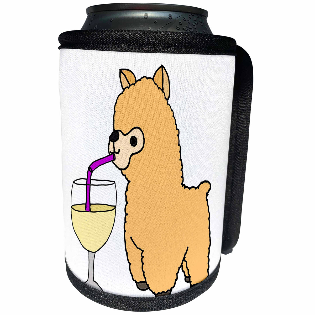 3dRose All Smiles Art Drinking - Funny Baby Alpaca Drinking Wine Cartoon - Can Cooler Bottle Wrap (cc_288128)
